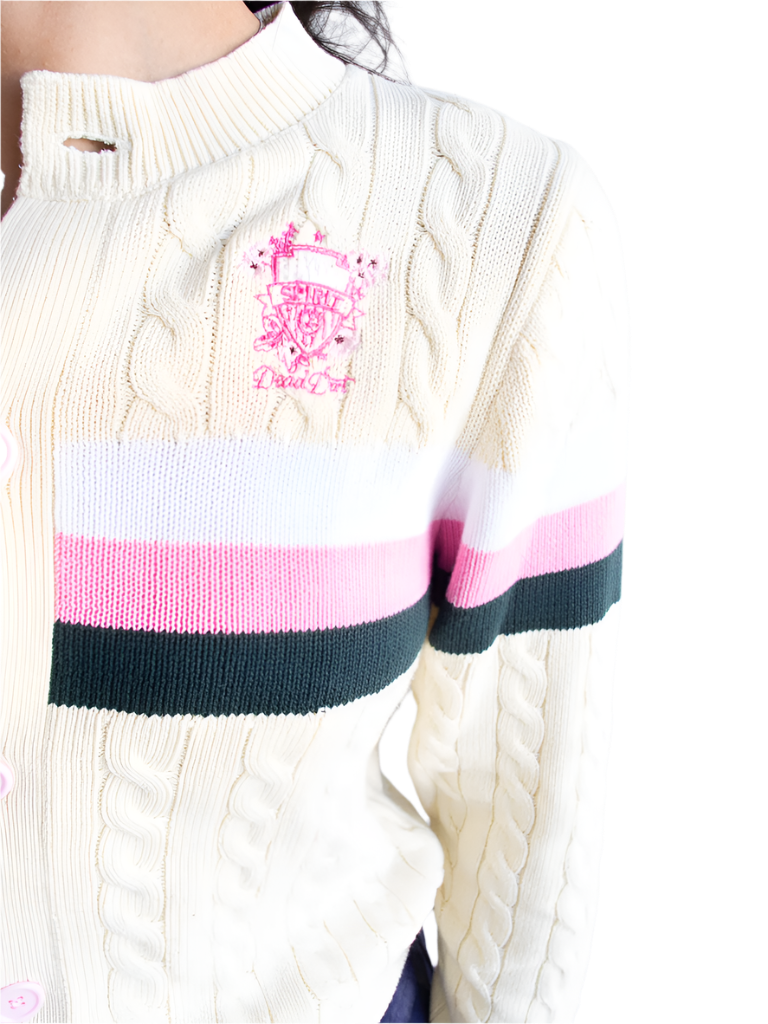 Dead Dirt x Spirit Cherry Blossom Cable Knit Button Up Sweater (COMING SOON)