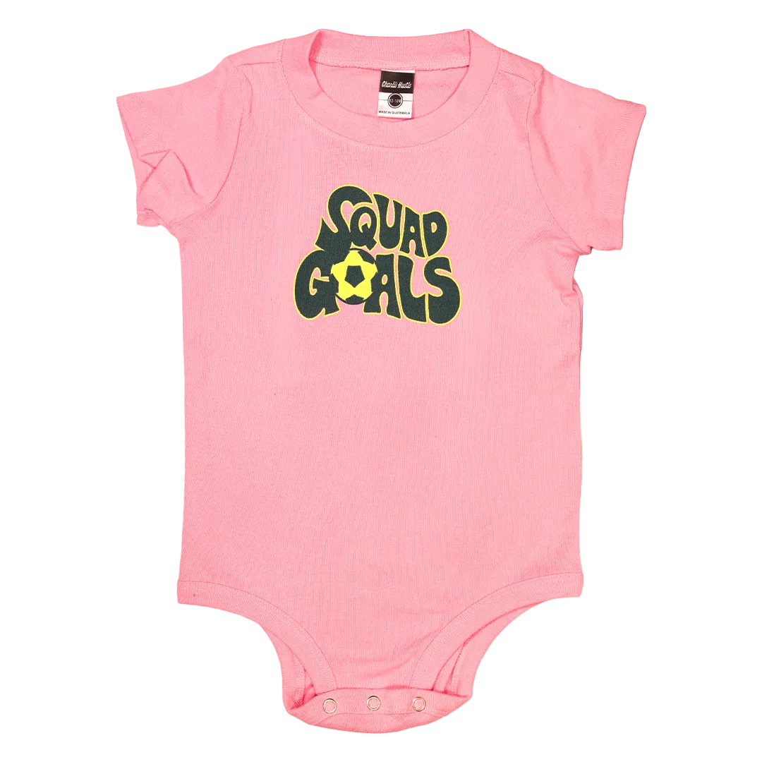 Pink "Squad Goals" Soccer Baby Onesie